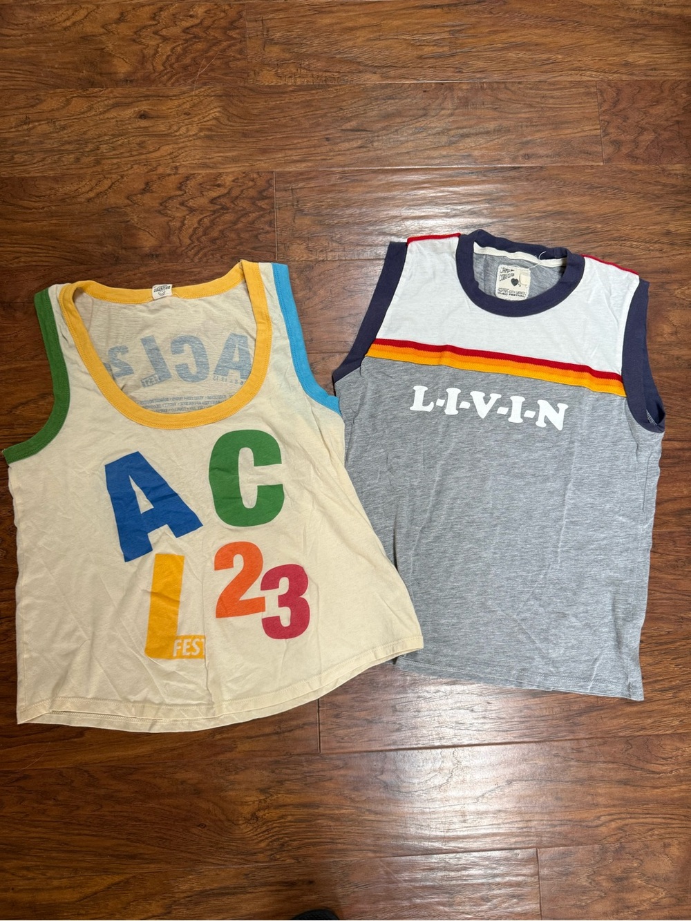 Music festival bundle tops Grey Retro Stripe Kids Tank Top